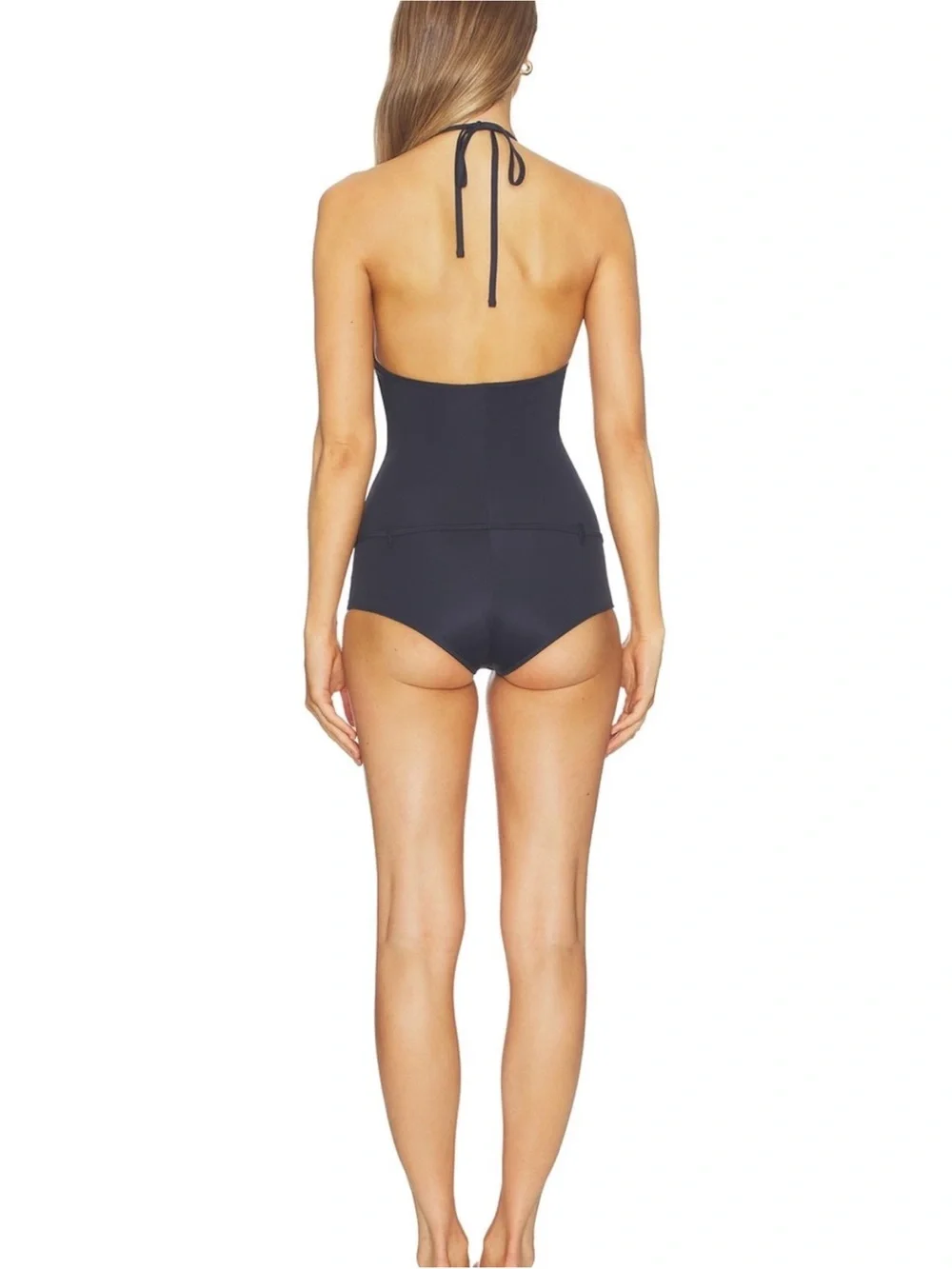 Belle Anna Clara One Piece Swimsuit Black Halter Boyshort Large (Fits Medium)